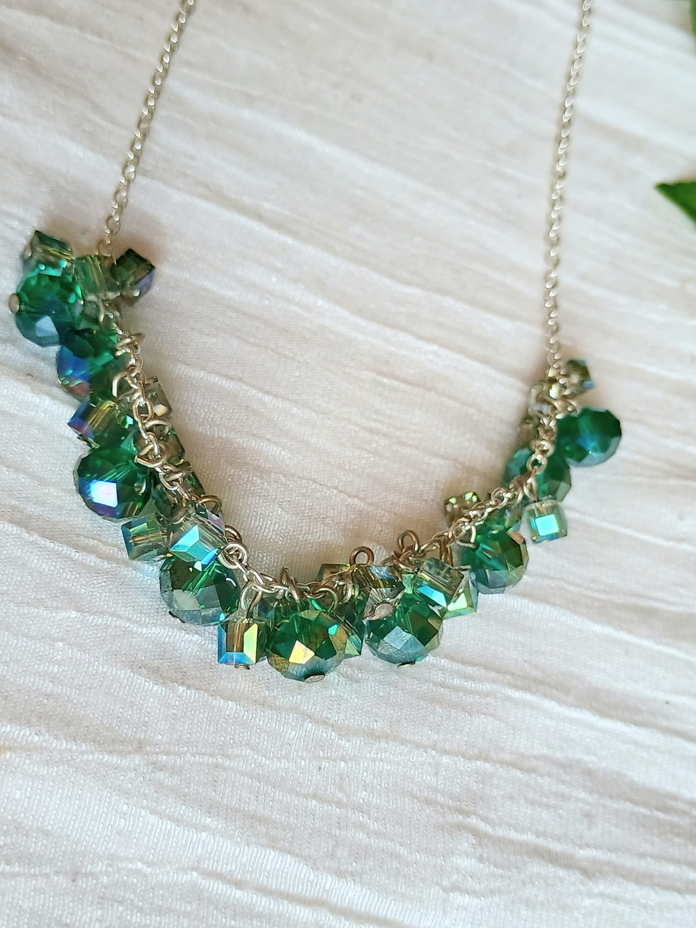 🧜🏻♀️ MERMAID CORE 🧜🏻♀️ VTG Artisan Teal AB Crystal Necklace, Princess